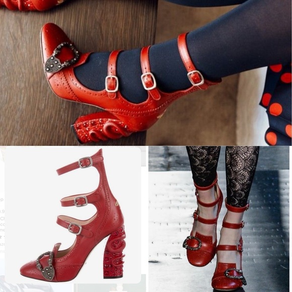 Gucci Queercore Brogue red embellished heels 37.5 - Picture 3 of 12